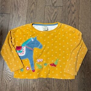 Frugi Mustard Yellow Horse Appliqué Long Sleeve Tee size 3/4